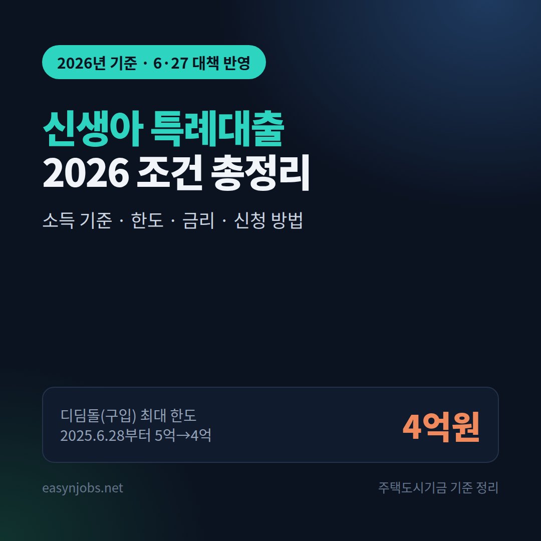 신생아 특례대출 2026 조건 총정리: 소득 기준·대출 한도·금리·신청 방법 (6·27 대책 반영)