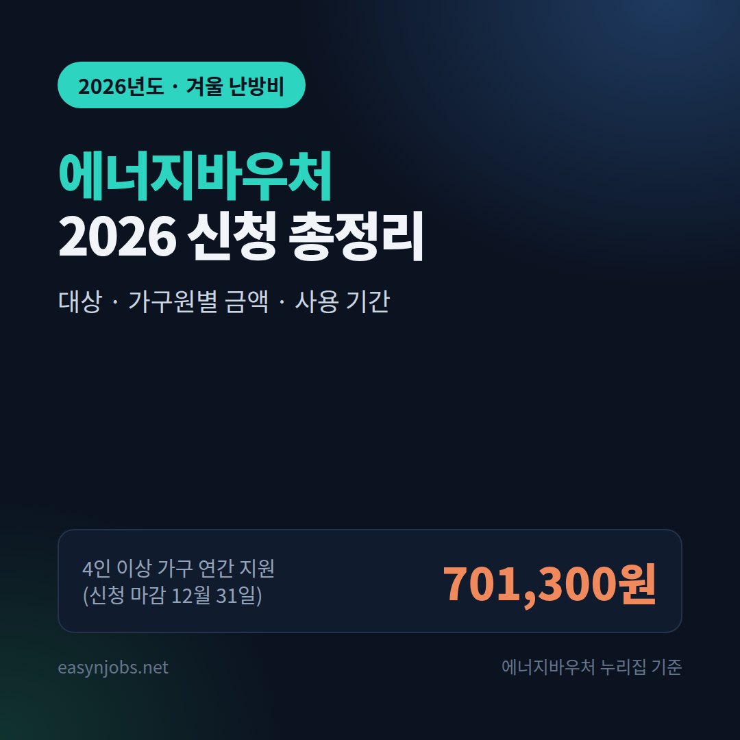 에너지바우처 2026 신청 방법: 대상·가구원별 금액(최대 70만1,300원)·사용 기간 총정리