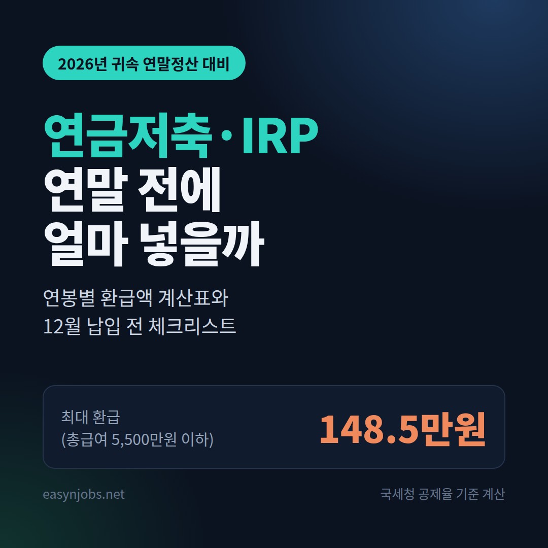 연금저축 세액공제 2026: 연말 전 IRP까지 얼마 넣을까 (연봉별 환급액 계산표)
