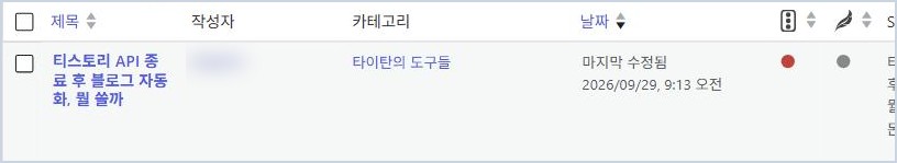 Claude Code 루틴이 워드프레스에 자동으로 올린 임시글 목록 화면
