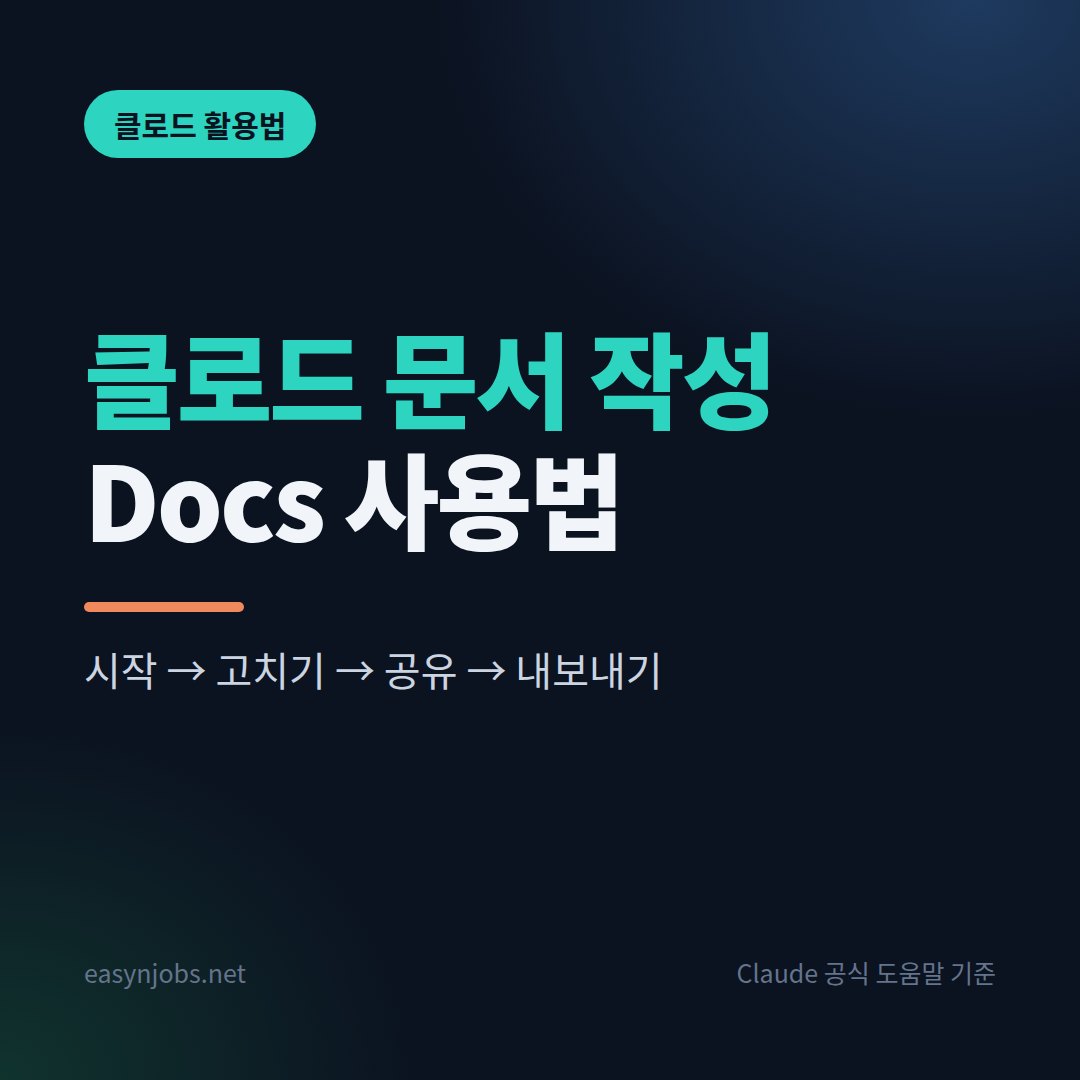 클로드 문서 작성 2026: Docs 기능 시작·수정·공유·내보내기 총정리