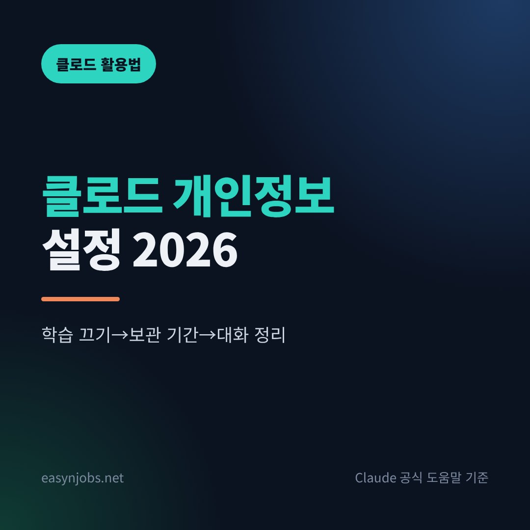 클로드 개인정보 설정 2026: 학습 끄기·보관 기간 총정리