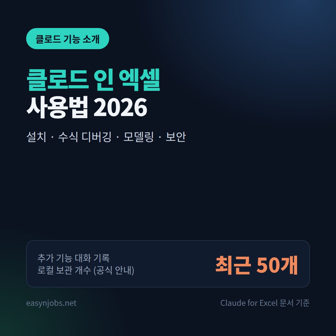 클로드 인 엑셀 사용법 2026: Claude for Excel 추가 기능 설치부터 수식 디버깅·모델링까지