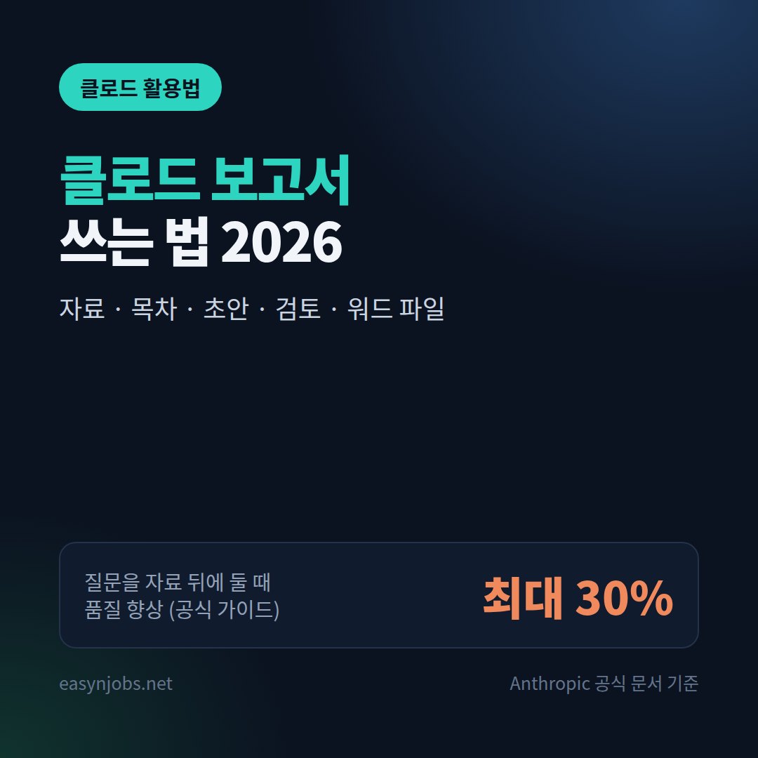 클로드로 보고서 쓰는 법 2026: 자료 올리기부터 목차·초안·검토·워드 파일까지